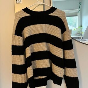 H&M Black and Cream Striped Sweater